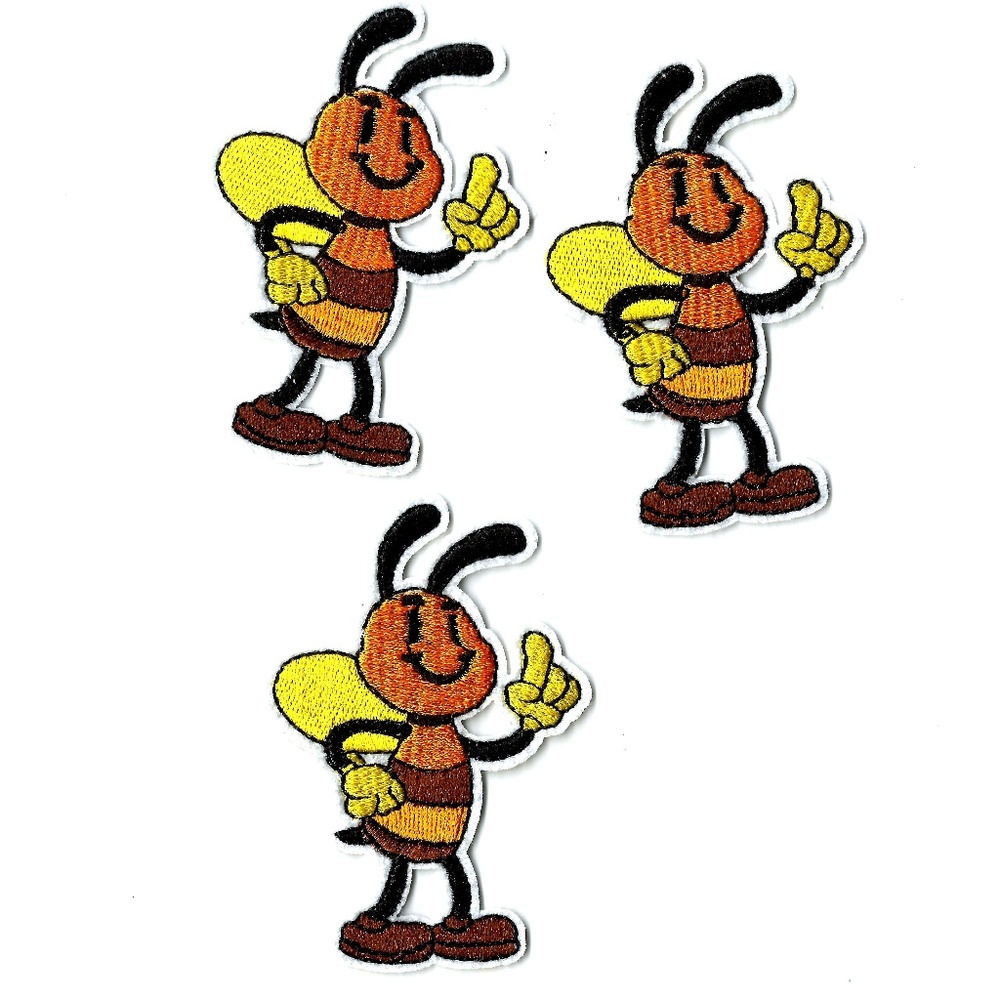 NEW 3-PACK BEE CHARACTER PATCHES IRON ON BADGES